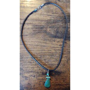 Handmade 13" Green Stone Artisan Necklace – Unique Boho Gemstone Jewelry
